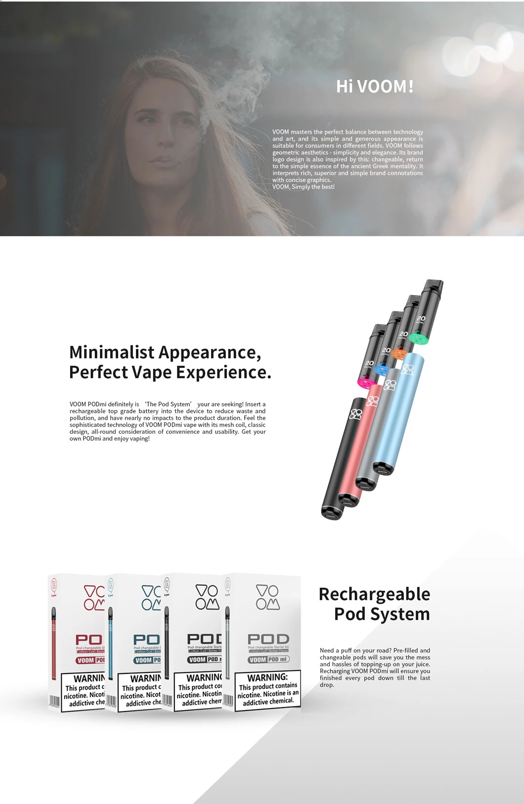 Voom Pod Mi 800 Puff E-Cig E Cig Vaper Ecigarette Nicotine Free E Cigarettes Vaporizer Pen Disposable Products