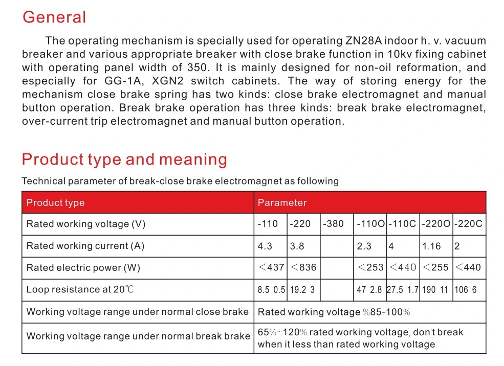 CD17 CD17b CT19b Type Spring Operating Mechanism